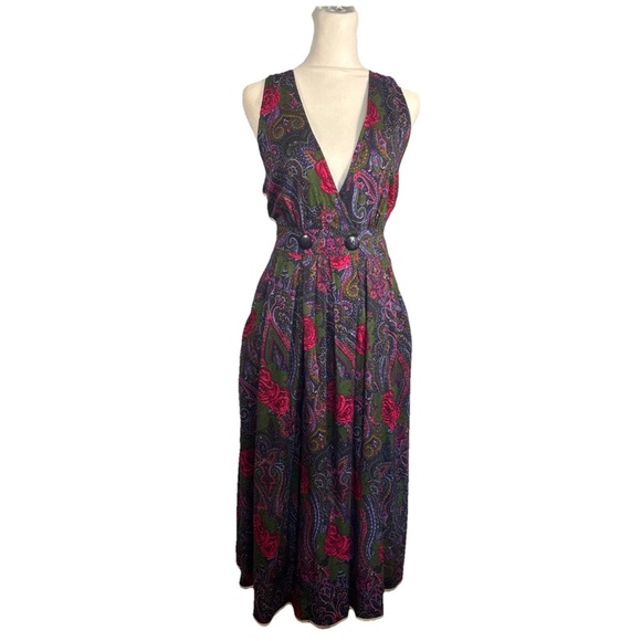 VTG Betsy’s Things Midi Dress Colorful Floral Sleeveless Deep V-Neck Sz Unknown - Picture 1 of 13